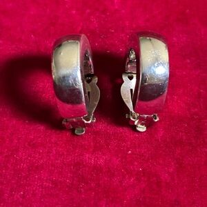Vintage Barra 925 Sculpture Clip On Hoop Earrings, Chunky Geometric Polished